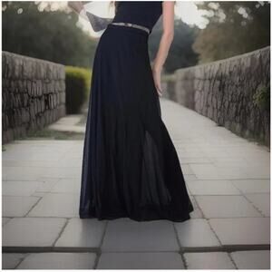 Tadashi Shoji Vintage Black Sheer Crepe Lined Maxi skirt size 8